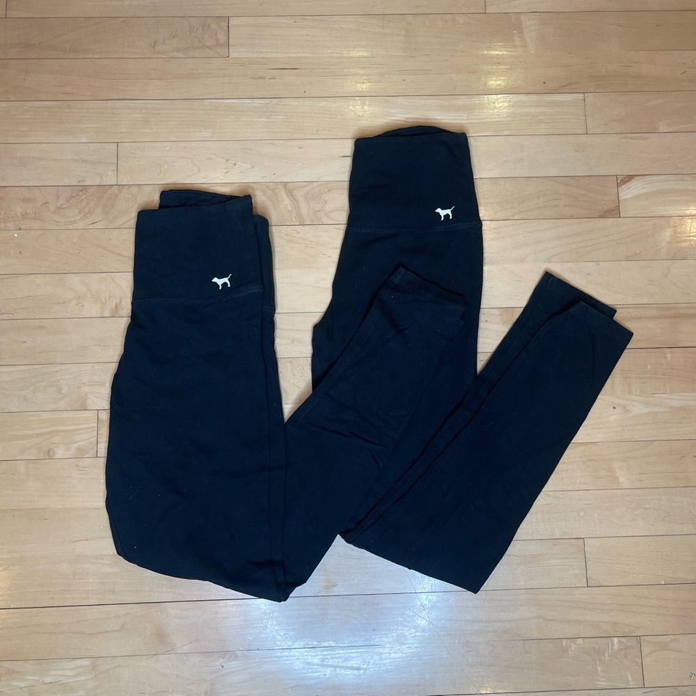 PINK Victoria’s Secret ~ x2 Black Cotton Leggings. Size small.